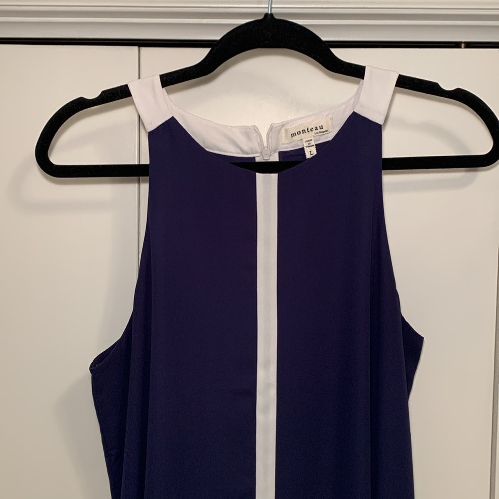 Monteau Sleeveless High Low Navy Sailor Dress Striped Size Large Navy White